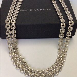 David Yurman Thoroughbred Double Row Cushion Link Sterling Silver Necklace NWT